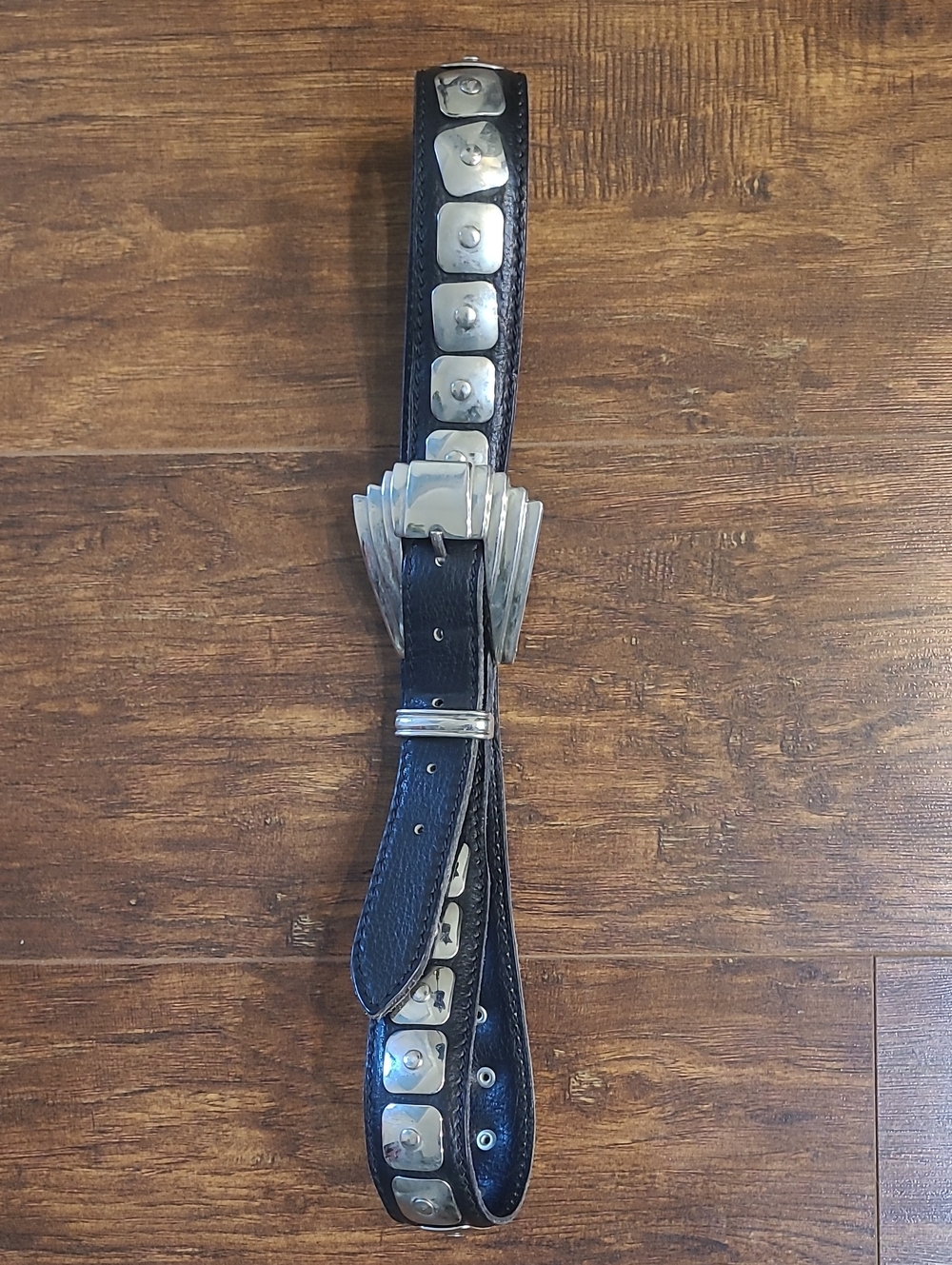 Nanni Mabe In Italy Men's Black Studded Leather Belt with Silver Hardware Vntg